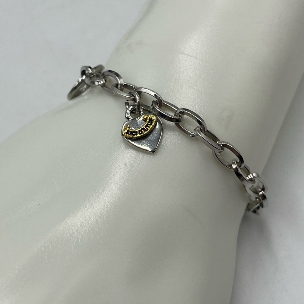 Juicy Couture‎ Chain Bracelet Pave Crystal Silver Gold Tone Puff Heart Charms - Picture 12 of 16